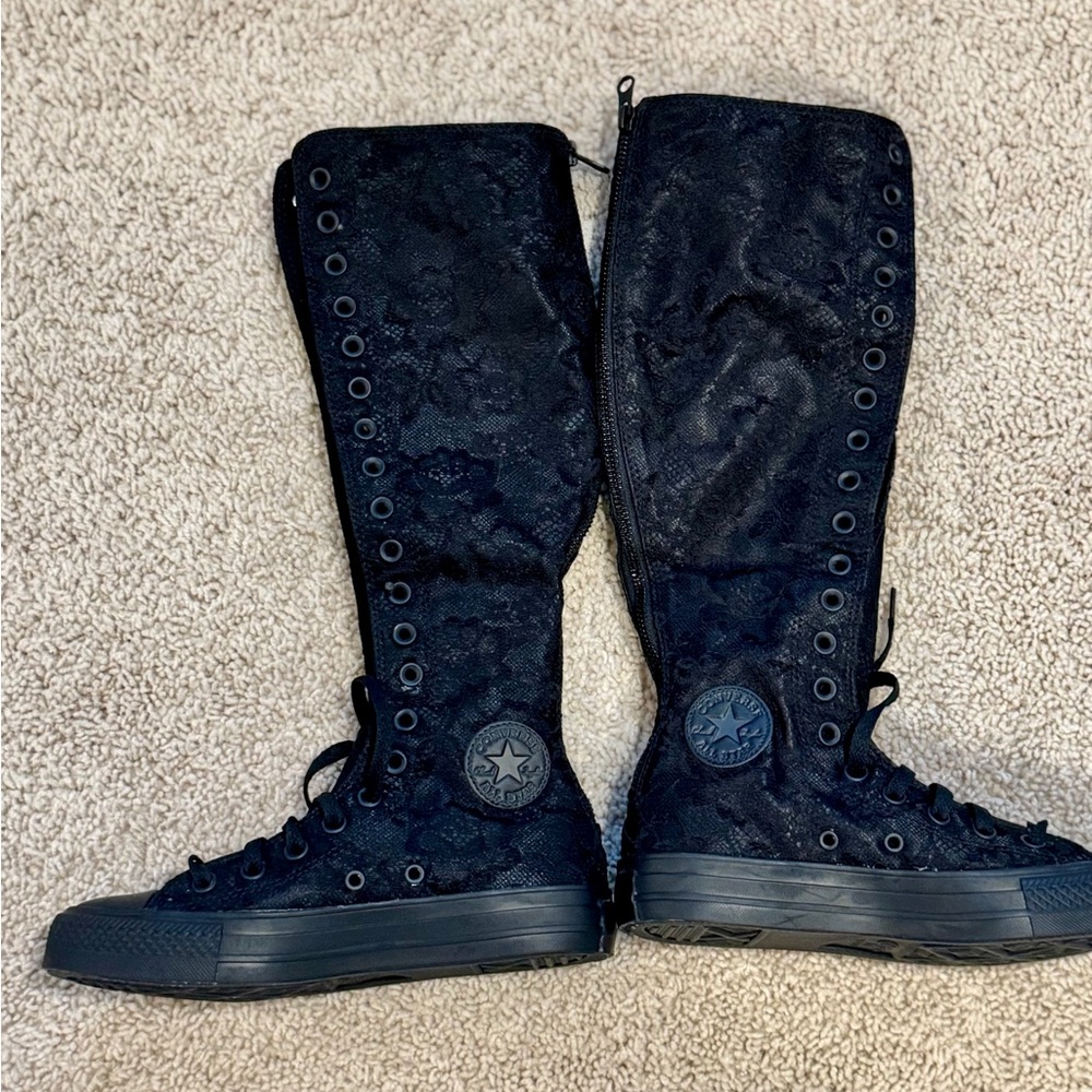 Converse Black Lace Up Boots with Quilted Texture